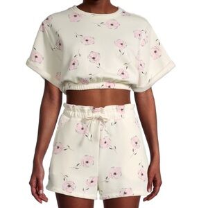 Arizona Jean Company Floral Top And High Waist Shorts in Pink and Cream Set